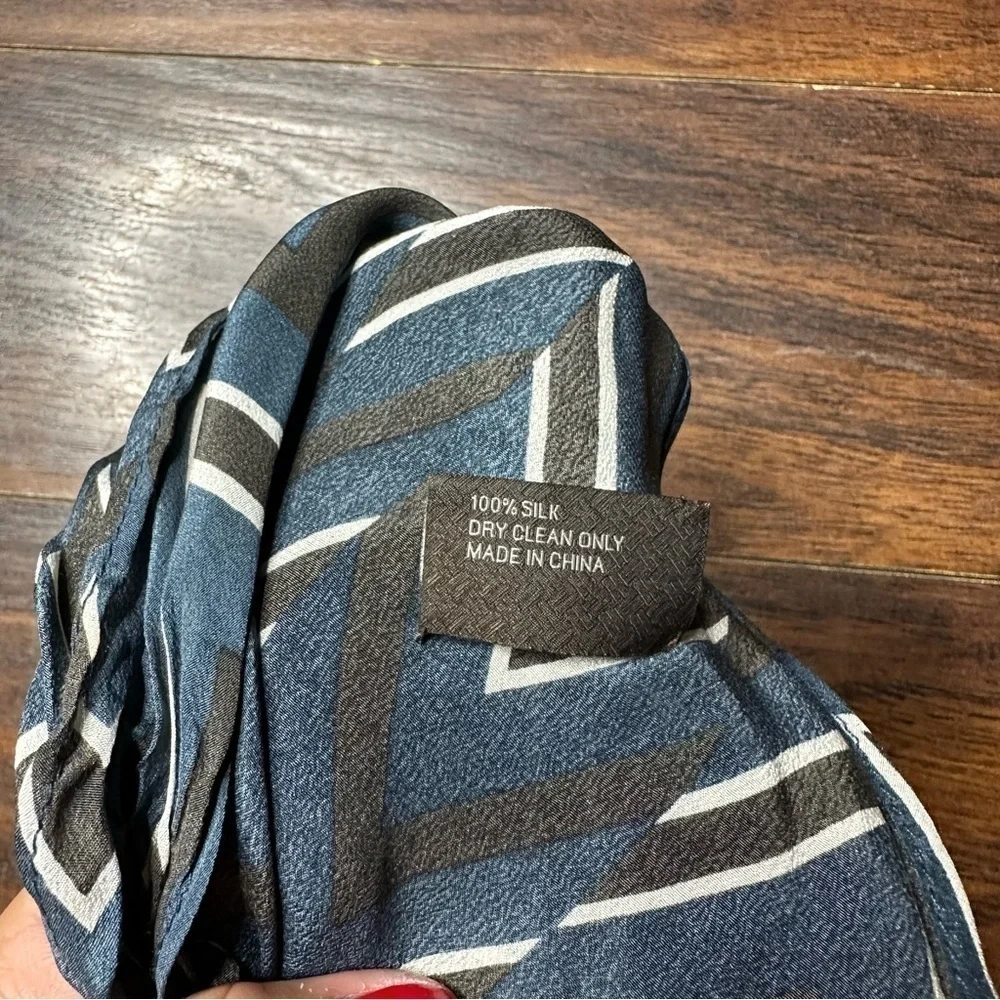 Cole Haan Chevron Printed Blue Silk Scarf